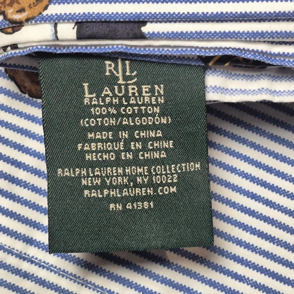 Lauren Ralph Lauren Polo Bear Full Sheet Set 4 Pc Blue Stripe Y2K Preppy Cotton